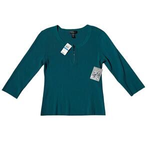 NWT Cable & Gauge Quarter Zip Ribbed Sweater Pacific Blue Green 3/4 Sleeve XL